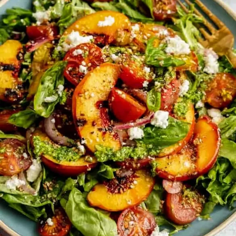 Gegrillter Pfirsichsalat mit Basilikum Vinaigrette