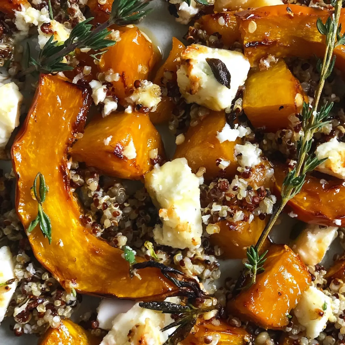 Gerösteter Hokkaido Kürbis mit Feta, Thymian und Quinoa