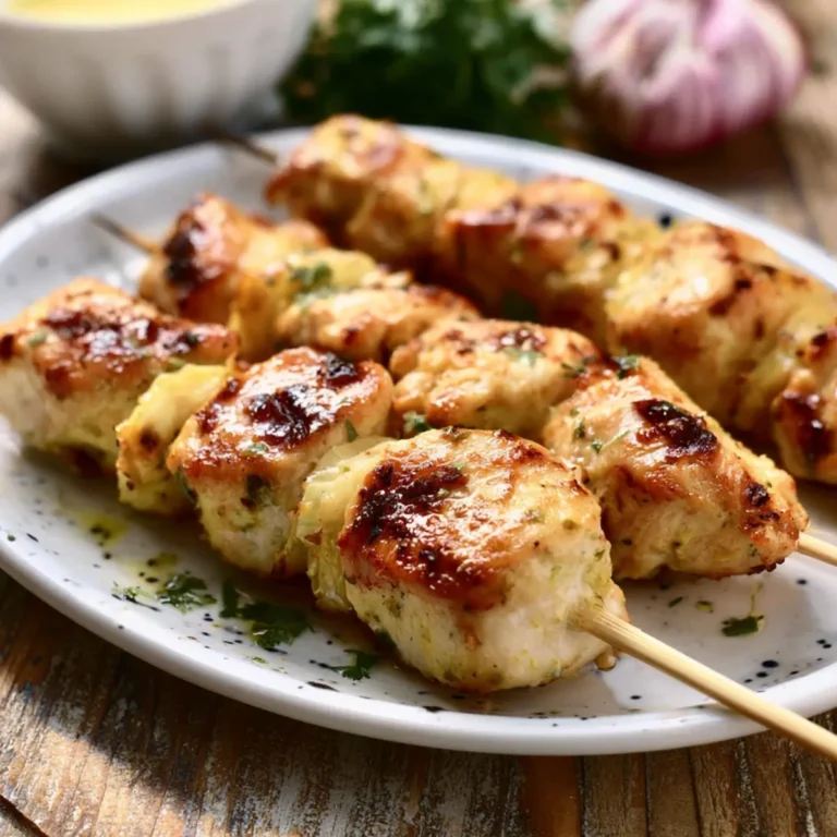 Hähnchen Spieße in Buttermilch, Zwiebeln und Knoblauch Marinade