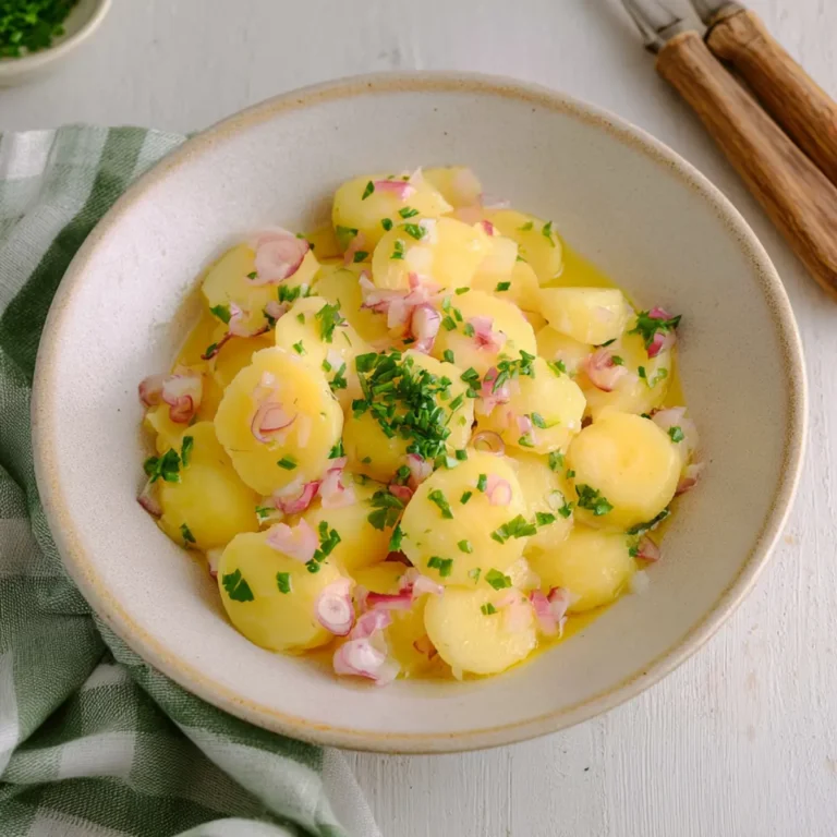 Kartoffelsalat mit Brühe, Essig und Öl