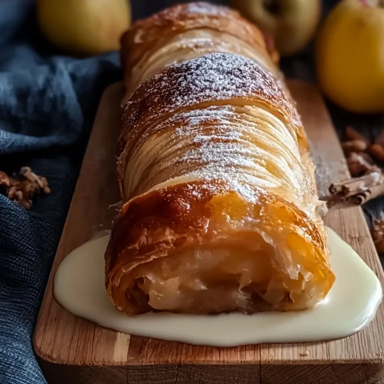 Knuspriger Apfelstrudel mit cremiger Vanillesoße