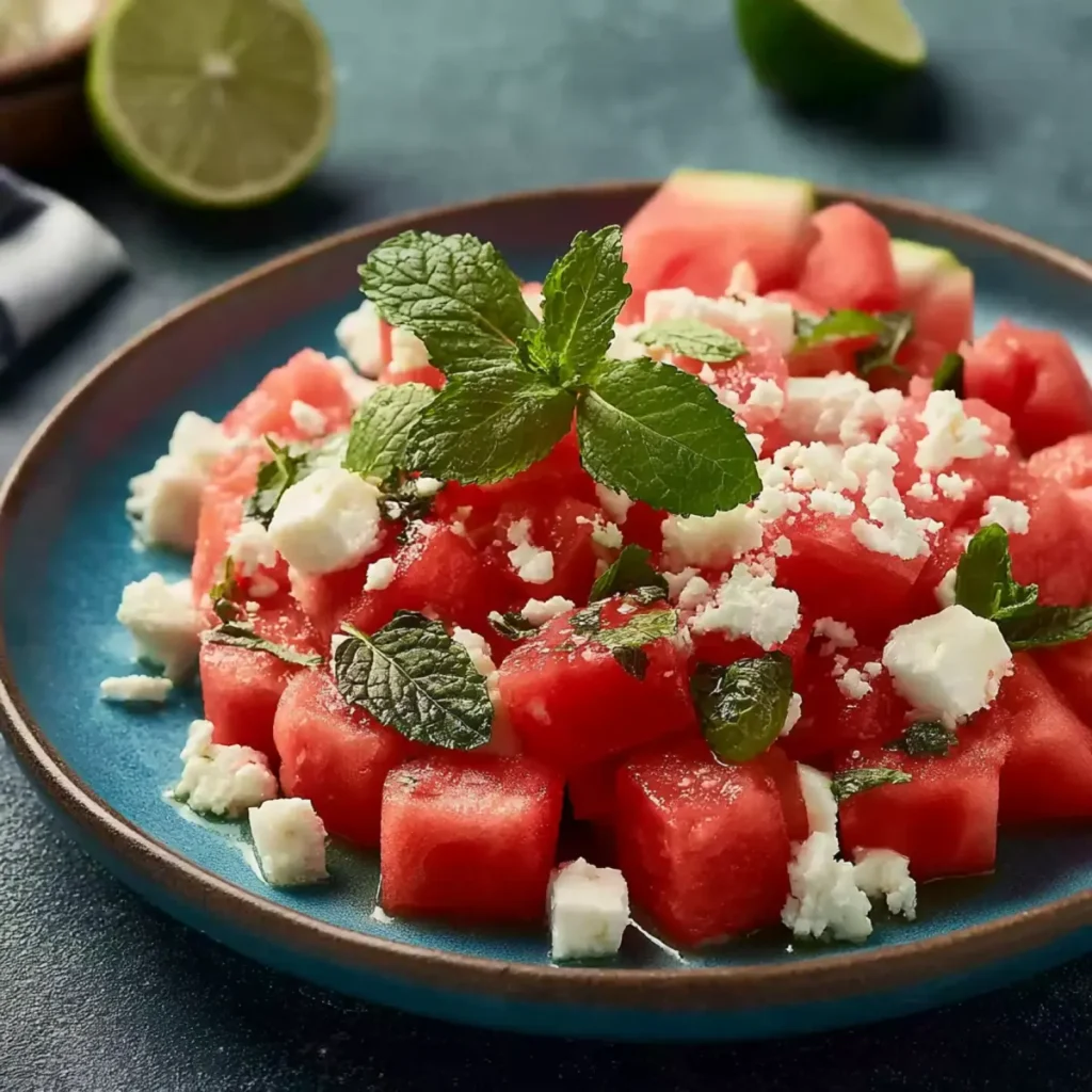 Wassermelonen Feta Salat mit Minze & Limette
