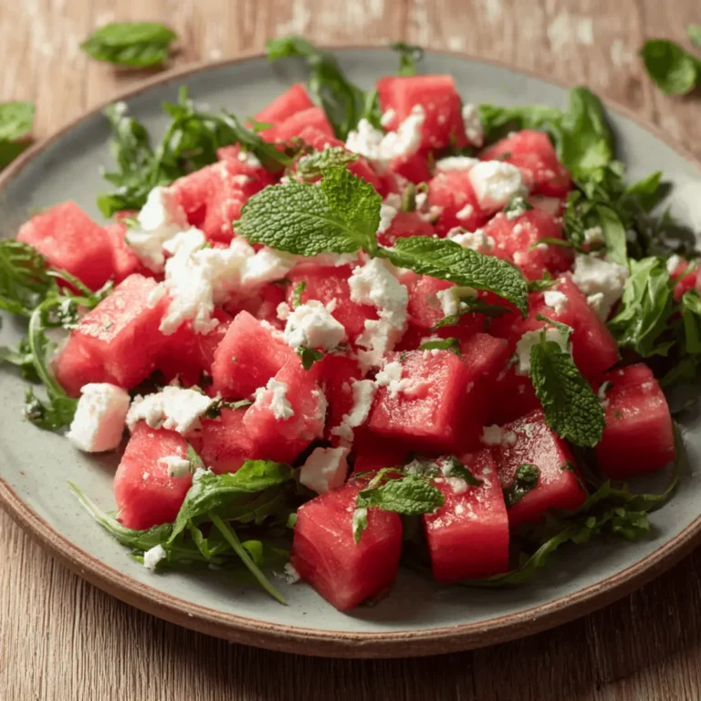 Wassermelonen Feta Salat mit Minze und Rucola