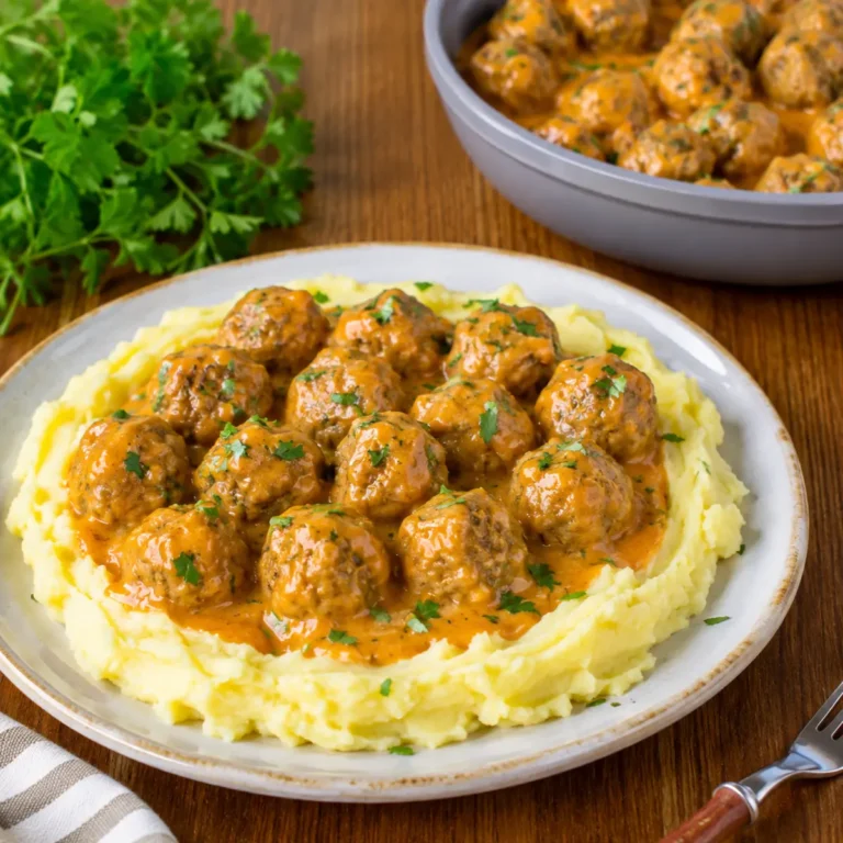 Hackbällchen in cremiger Sauce mit Kartoffelpüree